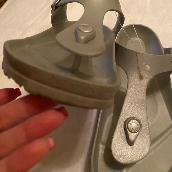 Birkenstock Light Gray Slide Sandals - Picture 4 of 5